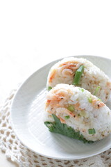 Homemade Japanese shrimp and Shiso herbal rice ball 