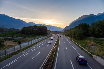 highway in the mountains in Valais, Switzerland