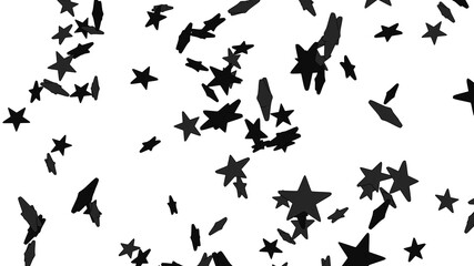 Toon black star objects on white background. 3DCG confetti illustration for background. 