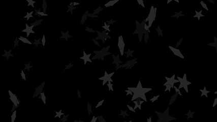 Toon black star objects on black background.
3DCG confetti illustration for background.

