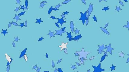 Toon blue star objects on blue background.
3DCG confetti illustration for background.