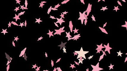 Toon pink star objects on black background.
3DCG confetti illustration for background.