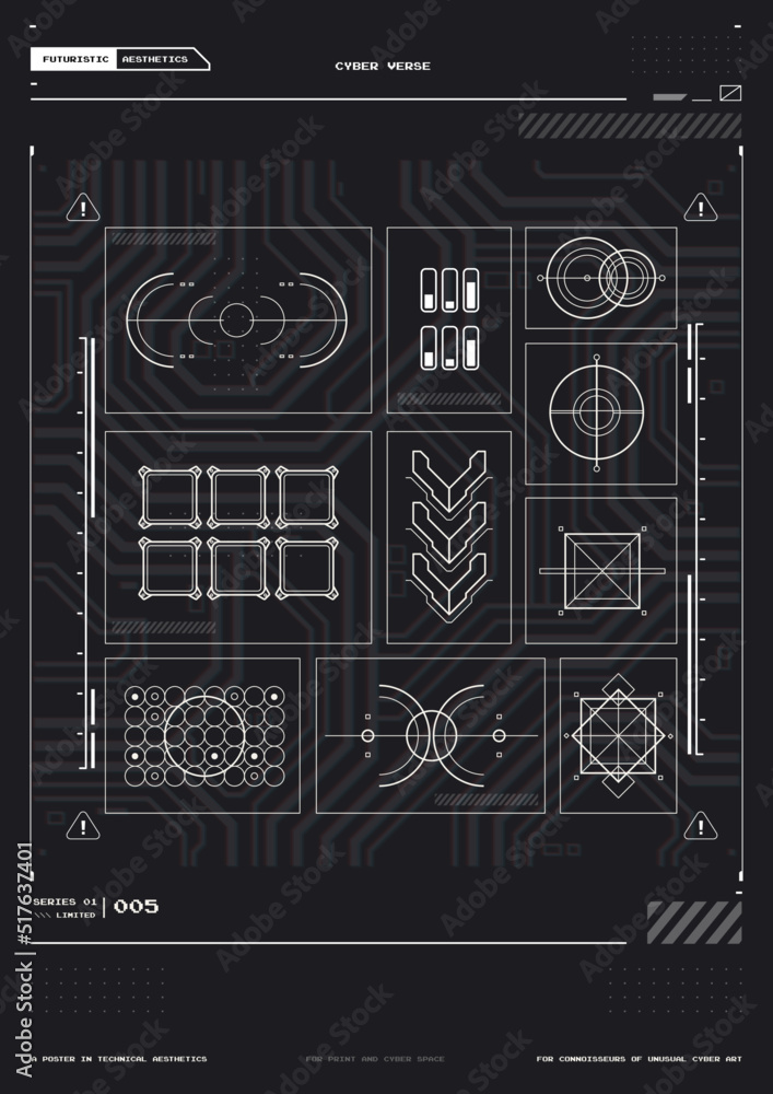 Poster tech abstract poster template with hud elements. cyber culture, modern flyer for web and print. hack