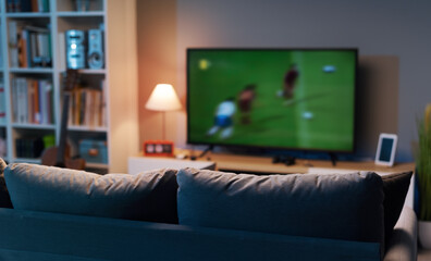 Football match on widescreen TV