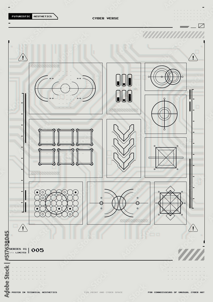 Poster tech abstract poster template with hud elements. cyber culture, modern flyer for web and print. hack