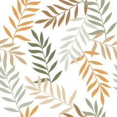 Botanical hand drawn leaves seamless pattern vector. Abstract branches floral backdrop illustration. Wallpaper, background, fabric, textile, print, wrapping paper or package design.