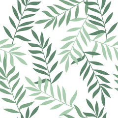 Obraz premium Summer leaves seamless pattern vector. Abstract branches floral illustration. Flat leaves backdrop. Wallpaper, background, fabric, textile, print, wrapping paper or package design.