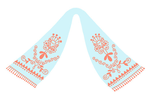 Ukrainian traditional rushnyk towel embroidered floral pattern, Ukraine symbol vector illustration