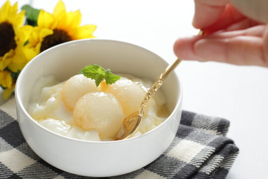 Japanese fruit, white melon ball for dessert image