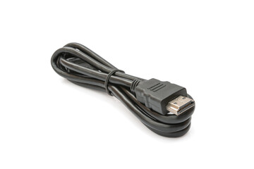 Close-up, HDMI Cable of satellite isolated on white background with clipping path. Selective focus.