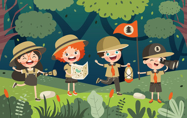 Cartoon Illustration Of Little Scouts
