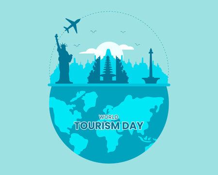 World Tourism Day With Globe And Landmark Flat Illustration