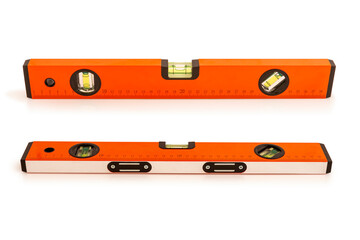 Yellow building level or water level meter with a ruler isolated on white background. Clipping path...