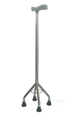 Walking Stick is a quad base with rubber feet that are height adjustable isolated on white...