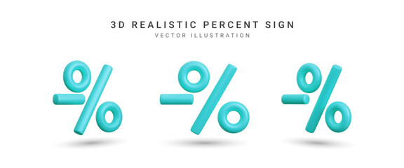 Set of 3D rendering percent sign element. Collection realistic vector percentage  icon. Percentage, discount, sale, promotion concept. Vector illustration