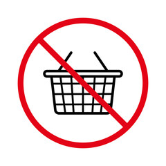 Forbidden Shop Basket Supermarket Pictogram. Prohibit Grocery Store Buy Basket Stop Symbol. Ban Food Product Empty Cart Black Silhouette Icon. No Allowed Bag Retail Sign. Isolated Vector Illustration