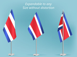 Flag of Costa Rica with silver pole.Set of Costa Rica's national flag