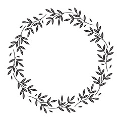 Hand drawn ornate round floral frame in graphic style