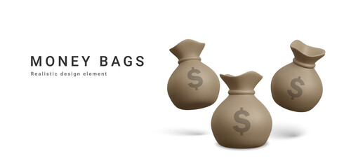 3d realistic  money bags. Vector illustration