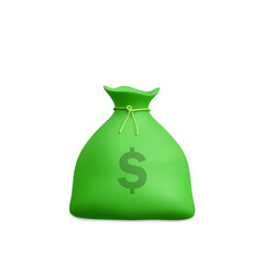 Money bag in 3d realistic style. Business and finance. Sack with dollar sign. Vector illustration