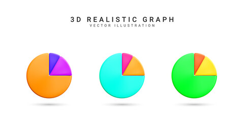 3D realistic Infographic is divided into parts. Chart pie infographic share.  Set of business graph  icon in cartoon style. Vector illustration