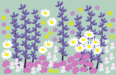 Pattern of blooming summer flowers.