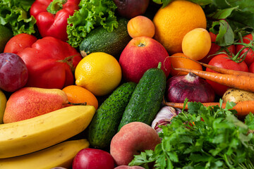 Fresh organic fruits and vegetables from the market. Healthy vegan diet food