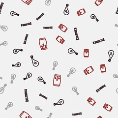 Set line Bandura, Flute, Guitar and Conga drums on seamless pattern. Vector