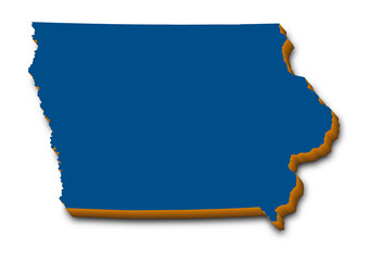 Iowa 3D map. Detailed 3d map with dropped shadow. Blue isometric silhouette. Vector illustration. Template for design and infographics.
