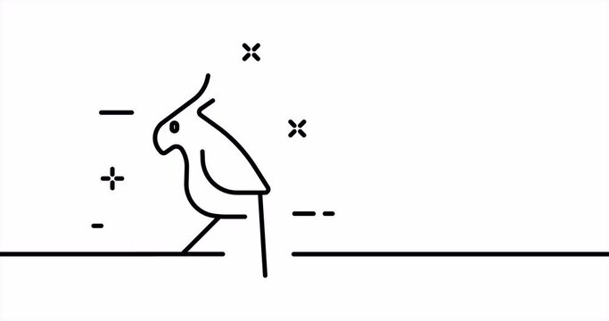 Parrot. Animal, cage, feathers, love, feed, bird, chirp, tweet, fly. Pet concept. One line drawing animation. Motion design. Animated technology logo. Video 4K.