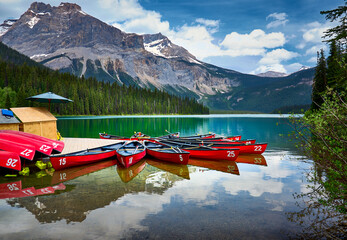 Beautiful Emerald Lake in Rocky Mountains, Yoho National Park, British Columbia, Canada