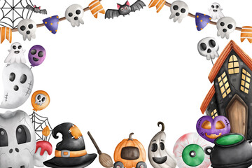 Happy Halloween Background with Halloween compositions. Vector Illustration. Background Halloween
