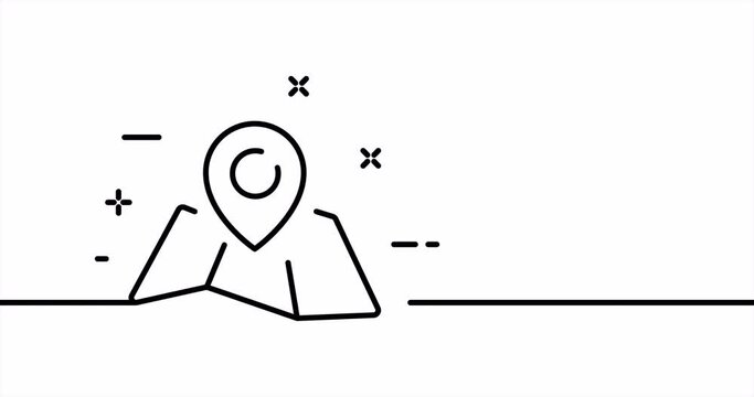 Map with a pointer. Location, GPS navigation, navigate, geography, terrain, orientate. Geolocation concept. One line drawing animation. Motion design. Animated technology logo. Video 4K