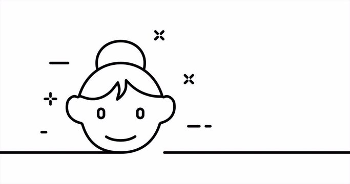 Woman with hair bun. Person, women, people, family, feminine, dame. Society concept. One line drawing animation. Motion design. Animated technology logo. Video 4K