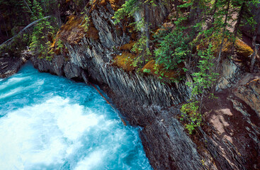 Beautiful landscape of mountain river, Kicking Horse river, Yoho National Park, British Columbia, Canada
