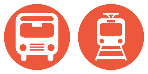 Roter Banner mit 2 Buttons: Bus und Zug