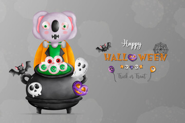 Happy Halloween, Trick and Triat. 31 Oct. elephant witch. Sorcery, magic, horror concept..