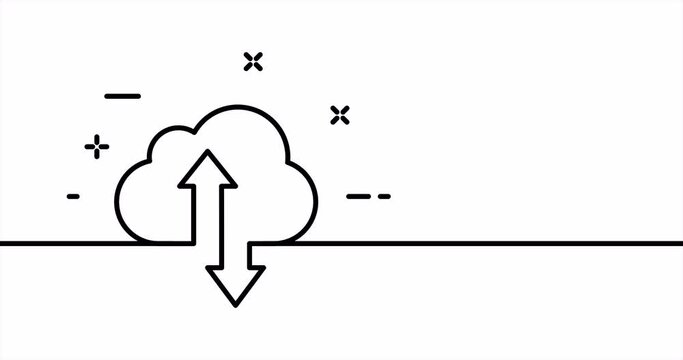 Download and upload to cloud storage. Information exchange, data transfer, work. Internet concept. One line drawing animation. Motion design. Animated technology logo. Video 4K