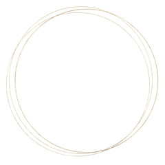 Golden round frame hand drawn in watercolor isolated on a white background.