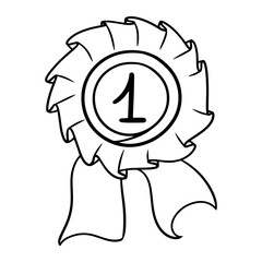 Monochrome picture, Award to the winner with a red ribbon, vector illustration in cartoon style