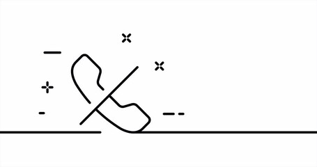 Reject call. Strikethrough phone, decline, dial, dont pick up, landline, secretary. Communication concept. One line drawing animation. Motion design. Animated technology logo. Video 4K