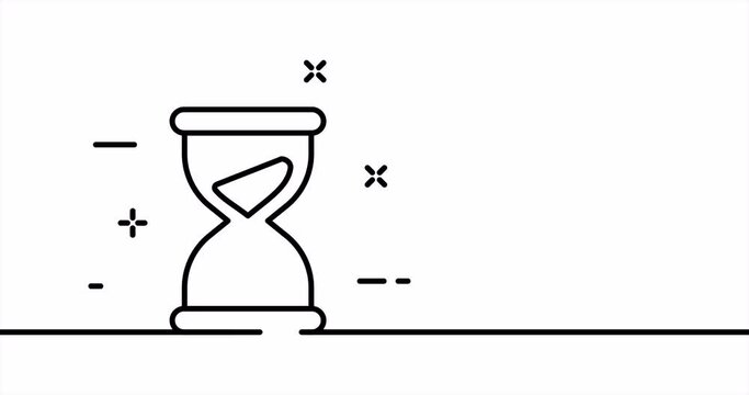 Hourglass. Time management, keep track, job, work, sked, table, plan, schedule. Business concept. One line drawing animation. Motion design. Animated technology logo. Video 4K