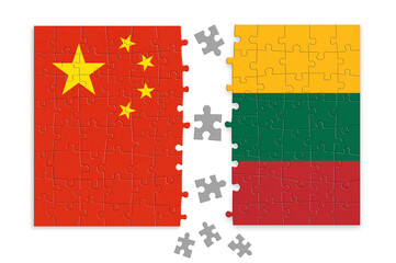 Puzzle made from China and Lithuania flags. Relationship between China and Lithuania