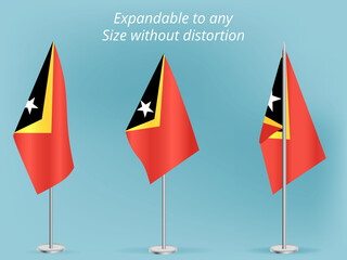 Flag of East Timor with silver pole.Set of East Timor's national flag