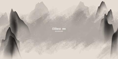 modern design vector illustration of a gorgeous chinese ink landscape painting