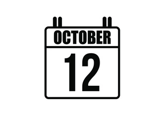 12 October calendar. Simple calendar page for the month of October. Black vector on white background.