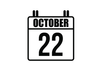 22 October calendar. Simple calendar page for the month of October. Black vector on white background.
