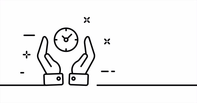 Hands holding clock. Business, work, save your time, employee, schedule. Time management concept. One line drawing animation. Motion design. Animated technology logo. Video 4K