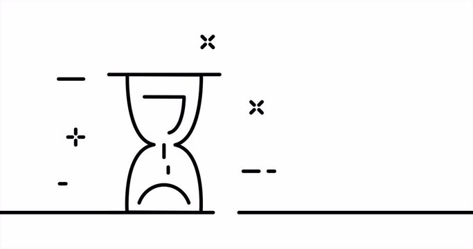 Hourglass. Keep track of time, schedule, plan, planning, table, event, appointment, business. Time management concept. One line drawing animation. Motion design. Animated technology logo. Video 4K