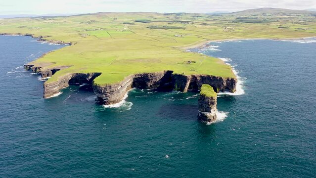 Aerial view of the Dun Briste sea stick at Downpatrick head, County Mayo - Republic of Ireland